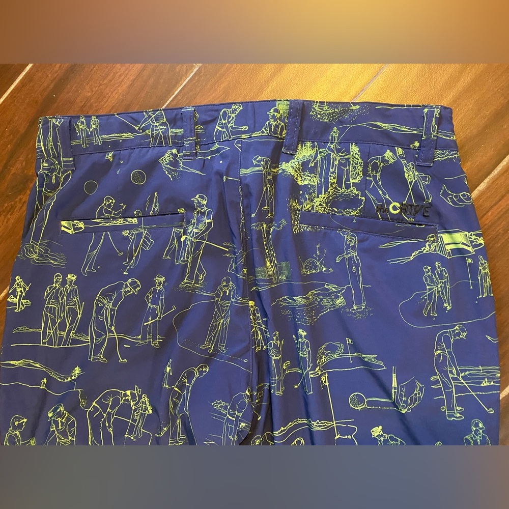 Travis Mathew Golf Pants Mens 34 Blue Neon Green‎ Excellent Golfer Sketch Print - Picture 5 of 7